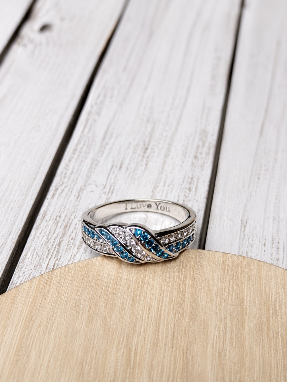 Sterling Silver Blue and White CZ Twisted Band Ring